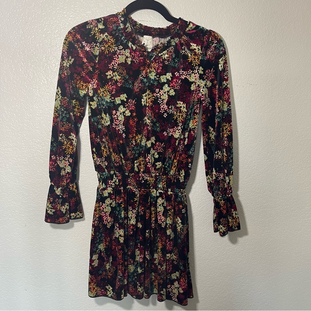ELLA MOSS | Velveteen Flower Long Sleeve Stretchy Dress Size Girls 14